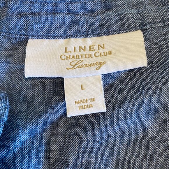 Puff Sleeve Blue Linen Top with Embroidered Flowers - Picture 7 of 8